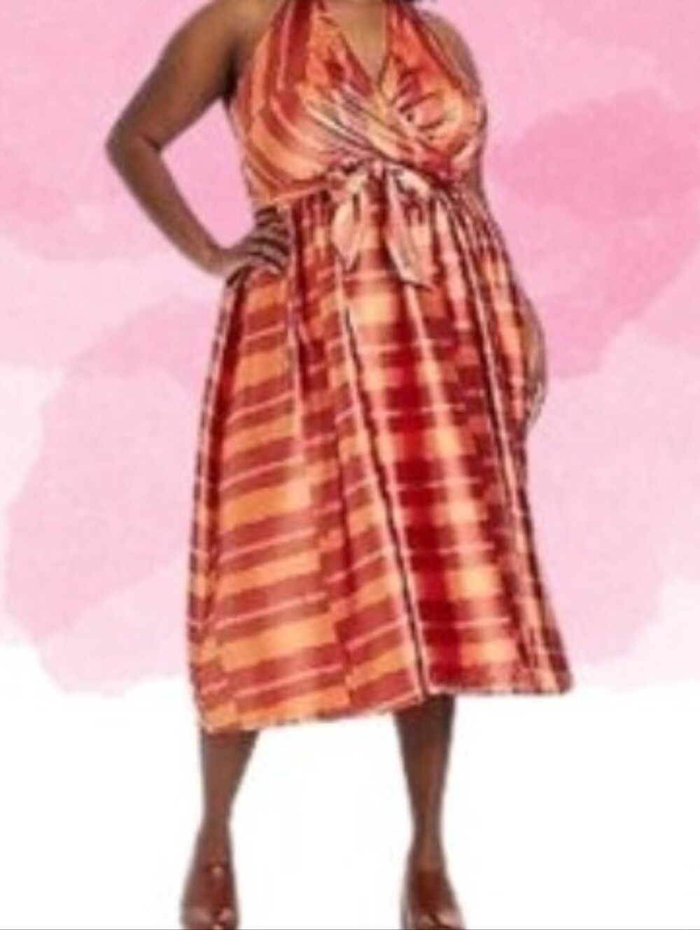 House Of AAMA Halter Tie-Back Midi Dress in Orange and Rust